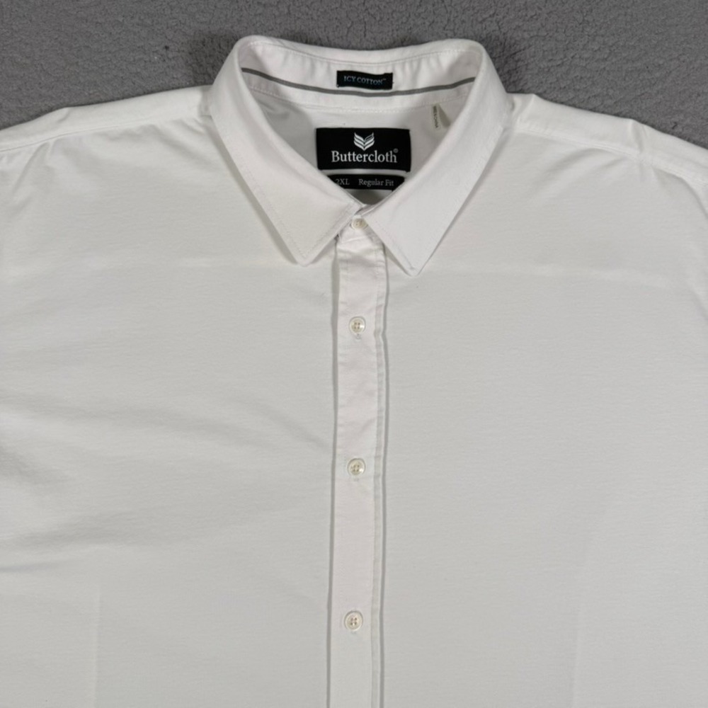 Buttercloth Shirt Mens 2XL White Icy Cotton Button Up Stretch Casual Preppy Logo